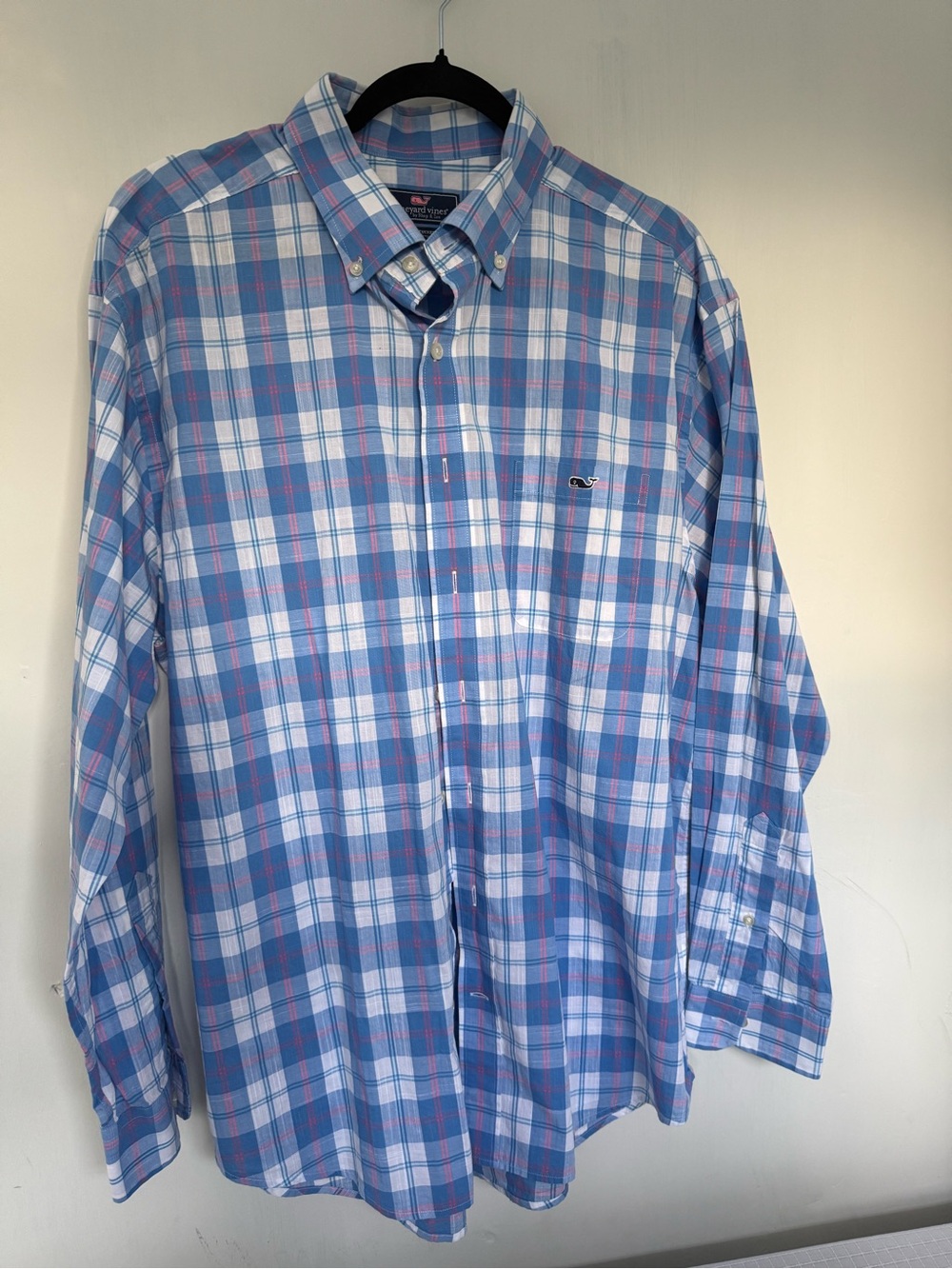 Vineyard Vines Men's XL Tucker Shirt Blue Pink Plaid Cotton Button-Up